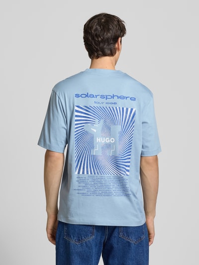 Hugo Blue T-shirt met motiefprint, model 'Nedix' Rookblauw - 4