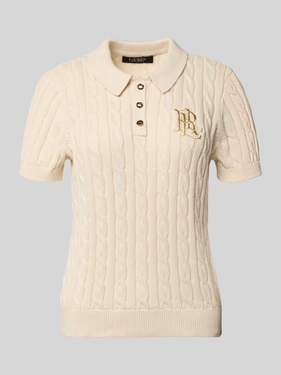 Lauren Ralph Lauren Strickshirt mit Zopfmuster und Polokragen Modell 'NATRISSA' Offwhite 2