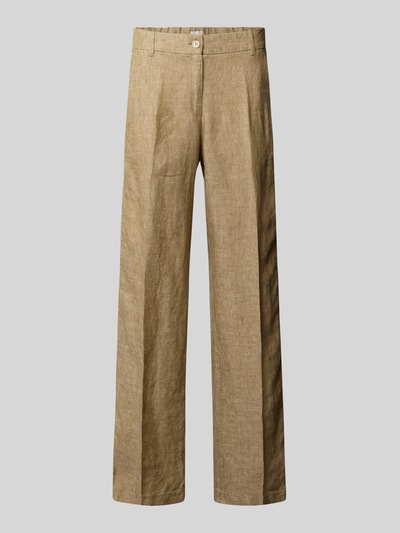 Produktfoto, Regular Fit Leinenhose mit Galonstreifen Modell 'MAINE' von Brax in Melange-Optik, Effektgarn-Details, seitliche Eingrifftaschen, Gesäßtaschen, Knopf und verdeckter Reißverschluss, Material: reines Leinen