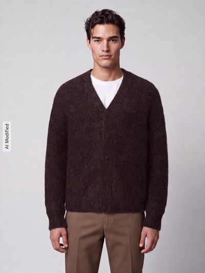 Jake*s Studio Men Regular Fit Strickjacke aus Woll-Mix Mittelbraun 4