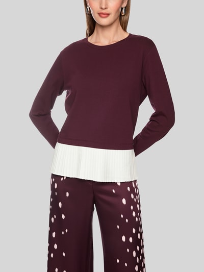 Marc Cain Loose fit shirt met lange mouwen van katoenmix met geplisseerd volantdetail Bordeaux - 4