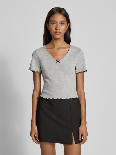 Only Slim Fit T-Shirt aus Baumwoll-Mix Modell 'CARLOTTA' Hellgrau Melange 4