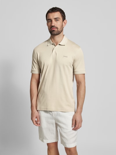 BOSS Orange Regular fit poloshirt met labelstitching, model 'Interlock' Zand - 4