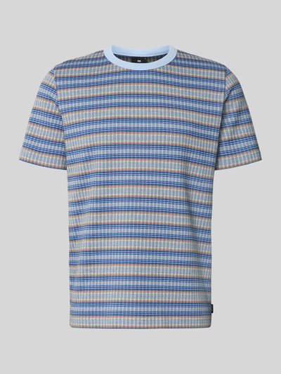 Produktfoto, Regular Fit T-Shirt aus reiner Baumwolle von Paul Smith, gestreiftes Kurzarmdesign in Blau, Gelb und Weiß, Rundhalsausschnitt