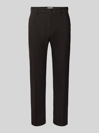 Produktfoto, donkere stoffen broek met rechte pijpen van DRYKORN, elastische materiaalmix met viscose, model 'Ajend', knoop- en ritssluiting, Bandwijdte maat 32/34: 42 cm, Binnenbeenlengte: 81 cm