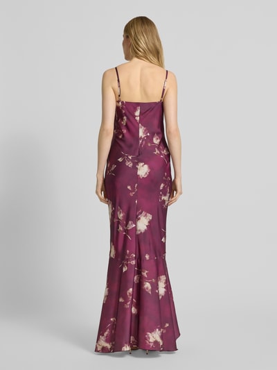 Rinascimento Sukienka wieczorowa z cienkimi ramiączkami i kwiatowym nadrukiem na całej powierzchni Bordowy 5