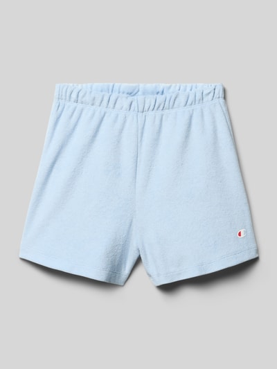 Produktfoto, Straight Fit Shorts mit Logo-Print von CHAMPION aus Baumwoll-Mix in Hellblau, elastischer Bund, weiche Textur, für Kinder