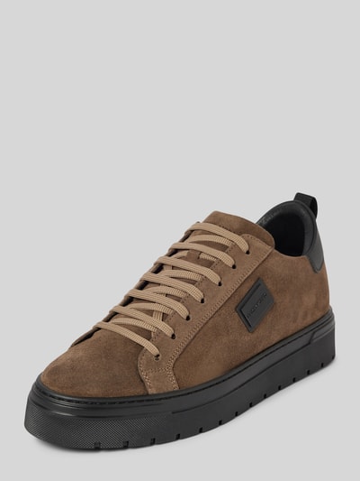 Antony Morato Leren sneakers met labelpatch, model 'METAL BOLD' Middenbruin - 1