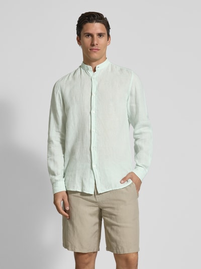 BOSS Orange Koszula lniana o kroju regular fit ze stójką model ‘Race’ Limonkowy 4