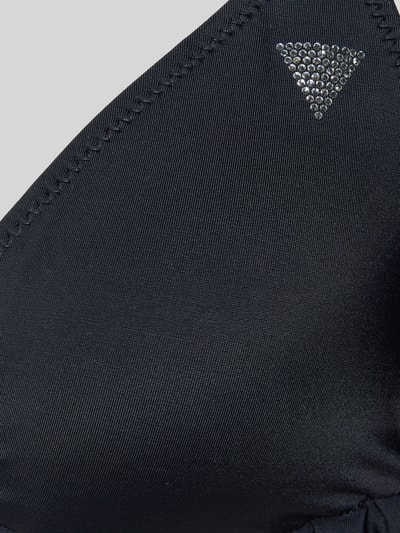 Produktfoto, Bikini-Oberteil mit Strasssteinbesatz Modell 'Violet' von Guess für Damen aus elastischem Material-Mix, Logo-Detail, schwarze glatte Textur