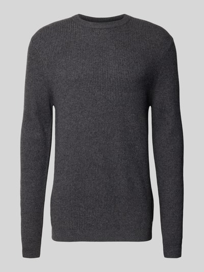 Produktfoto, Slim Fit Pullover aus schurwolmix van ROY ROBSON in donkergrijs, effen design, ronde hals, met lange mouwen, mix van scheerwol met modal, ruglengte maat M: 70 cm, mouwlengte maat M: 69 cm.