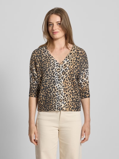 Oui Strickjacke mit V-Ausschnitt und 3/4-Arm Camel 4