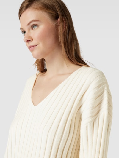 EDITED Gebreide pullover met viscose in riblook, model 'Cameron' Ecru - 3