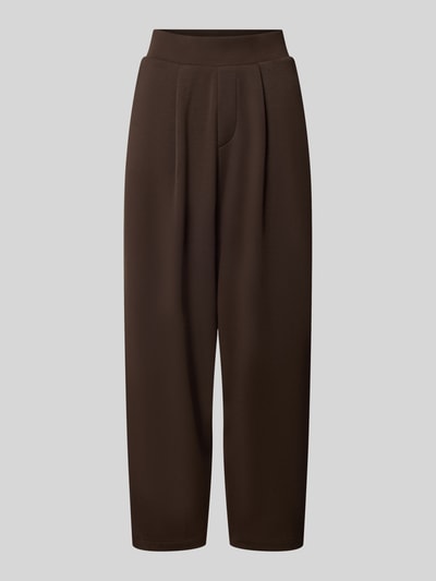 Produktfoto, Barrel Fit Sweatpants mit elastischem Bund von Christian Berg Woman, dunkelbraun, sichtbare Bundfalten, glatte Struktur, Material-Mix mit Modal-Anteil