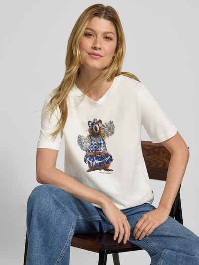 Marc Cain T-shirt met motiefprint en ronde hals Offwhite - 3