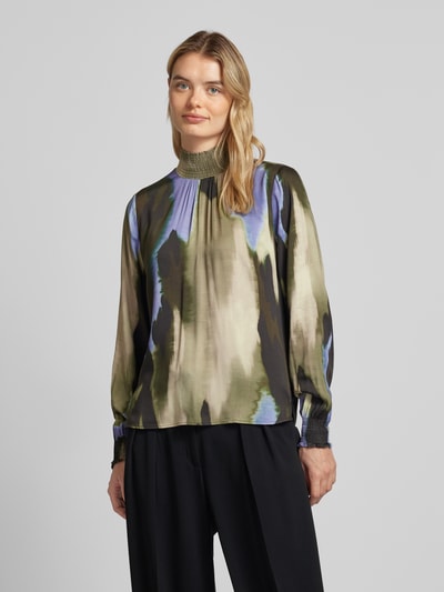 Smith and Soul Regular fit blouse van viscose met opstaande kraag, model 'SMOCK' Olijfgroen - 4