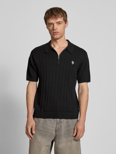 REVIEW Slim fit poloshirt met labelstitching Zwart - 4