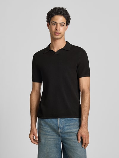 REVIEW Koszulka polo o kroju slim fit z fakturowanym wzorem Czarny 4