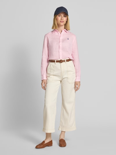 Polo Ralph Lauren Linnen blouse met labelstitching Felroze - 1
