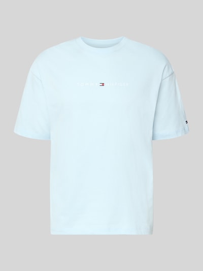 Produktfoto, Regular Fit T-Shirt mit Label-Schriftzug aus reiner Baumwolle von Tommy Hilfiger in Hellblau, unifarben, Rundhals, kurzarm