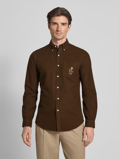 Polo Ralph Lauren Custom Fit Freizeithemd mit Motiv-Stitching Dunkelbraun 4