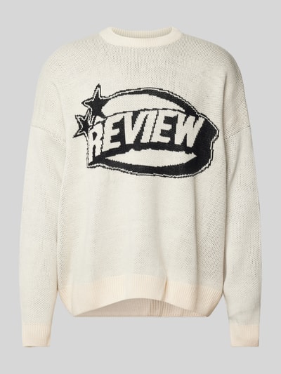 REVIEW Sweter z dzianiny z nadrukiem z logo Écru 1