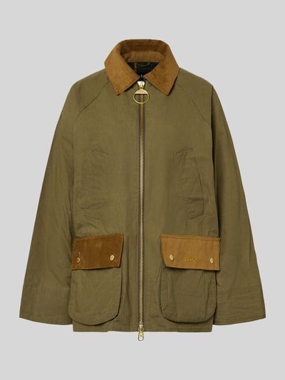 Produktfoto, Regular fit Funktionsjacke aus reiner Baumwolle Modell 'LANESHAW' von Barbour, olivgrün, unifarben, cordkraag, waterdicht, met klepzakken en label stitching.