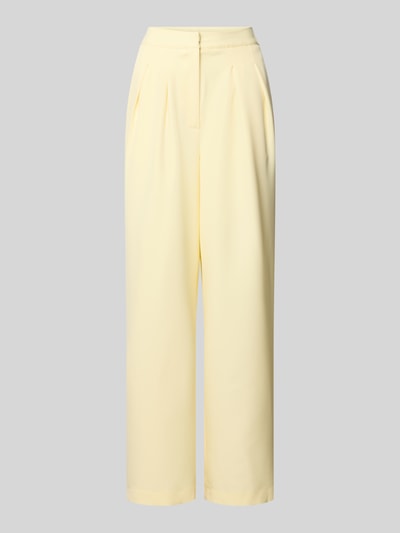Produktfoto, Relaxed Fit Hose mit gelegten Falten von Little Mistress, jasny żółty, gładka tkanina, materiał z dodatkiem stretchu, szerokość w rozmiarze 36: 33 cm, długość nogawki od wewnątrz w rozmiarze 36: 75 cm