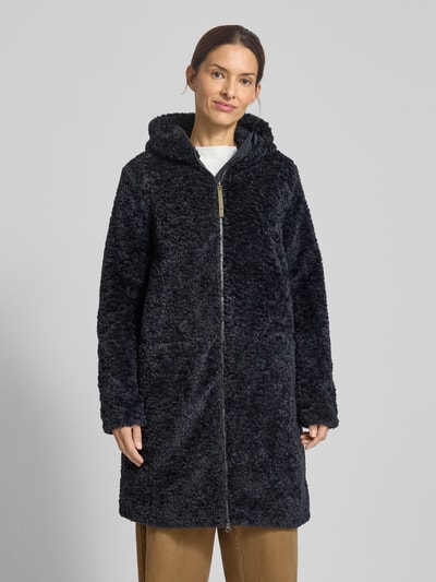 camel active Mantel aus Teddyfell mit Kapuze und Zweiwege-Reißverschluss Dunkelblau 4