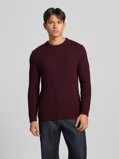 Superdry Strickpullover mit Zopfmuster und Rundhalsausschnitt Bordeaux 4
