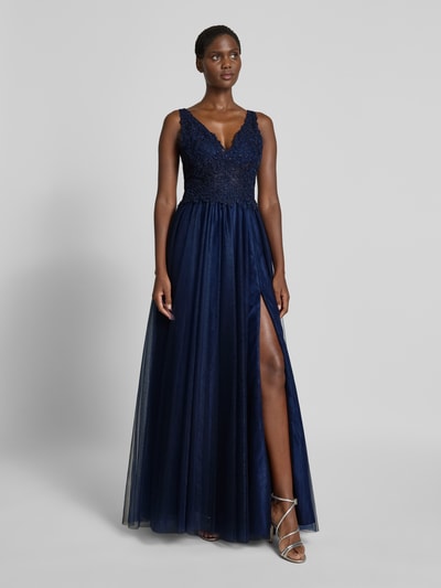 Mascara Abendkleid mit V-Ausschnitt Dunkelblau 4