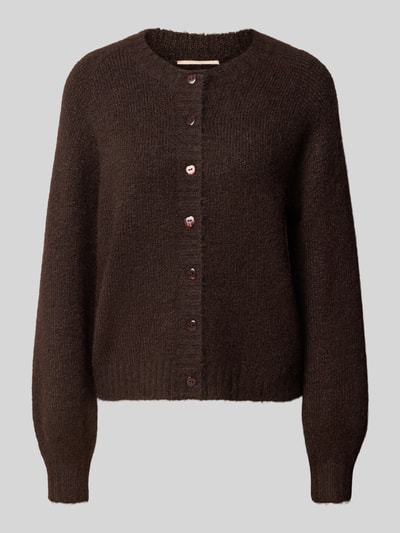 Produktfoto, Strickjacke mit Rundhalsausschnitt Modell 'Luisa' von FREE/QUENT in dunkelbraun, Knopfleiste, Woll-Mix, Regular Fit, feine Textur
