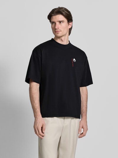 WOODBIRD T-shirt z detalem z logo Model „Beam” Czarny 4