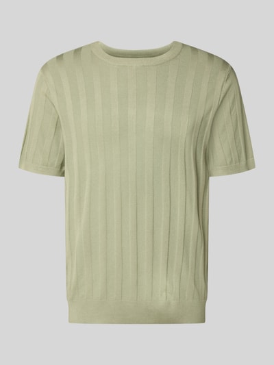 Produktfoto, Strickshirt aus Viskose-Mix mit Rundhalsausschnitt von Lindbergh in hellem Grün, Ripp-Optik, Regular Fit, Vorderansicht
