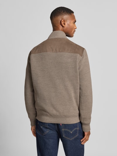 bugatti Gebreid jack met suède aan de voorkant en opstaande kraag Taupe - 5