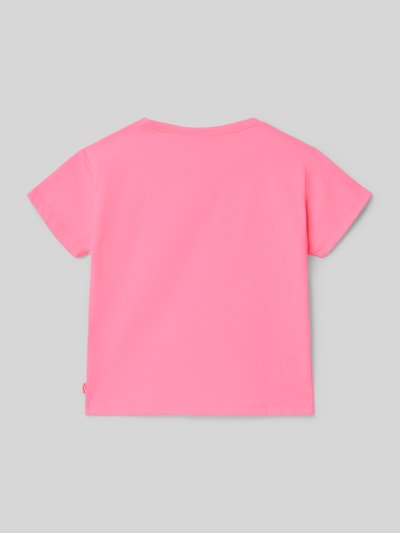 Produktfoto, Dziecięcy t-shirt z krótkim rękawem, prosty krój, okrągły dekolt, mieszanka bawełny, różowy kolor, T-Shirt mit Rundhalsausschnitt od BILLIEBLUSH, długość tyłu w rozmiarze 116: 39 cm.
