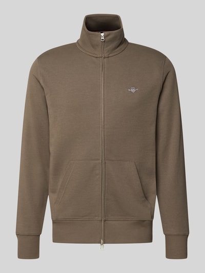Produktfoto, Regular Fit Sweatjacke aus Baumwoll-Mix von GANT in Braun, glatter Stoff, sichtbarer Reißverschluss und Logo, Herren Sweatjacke