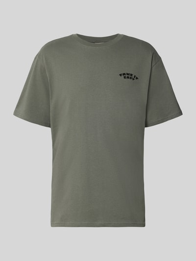 Produktfoto, olijfgroen oversized t-shirt van pure katoen model 'PEANUTS' van ONLY voor Heren, effen met zwarte tekstprint