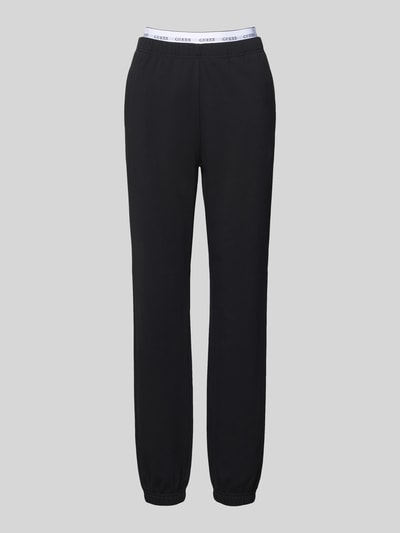 Produktfoto, zwarte sweatpants met elastische band Model 'SOFIA' van GUESS, katoenmix, regular fit, binnenbeenlengte maat S 76 cm