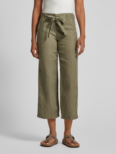 Brax Spodnie lniane z szeroką, skróconą nogawką model ‘Style. Maine’ Oliwkowy 4