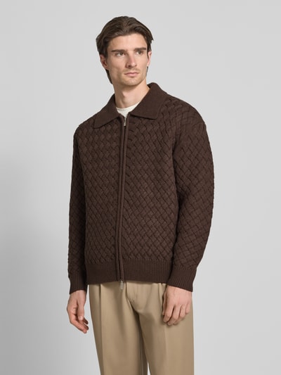 JAKE*S STUDIO MEN Strickjacke mit Strukturmuster und Zweiwege-Reißverschluss Schoko 4