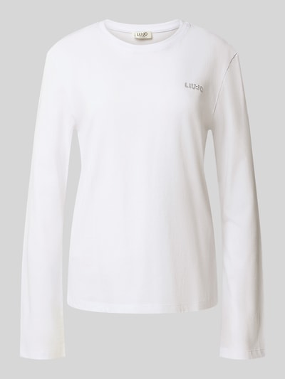 Produktfoto, Regular Fit Longsleeve mit Label-Stitching van Liu Jo White, puur katoen, ronde hals, ruglengte maat S 57 cm, dames shirt met lange mouwen