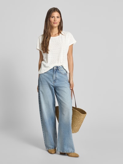 Tom Tailor T-shirt o luźnym kroju z ażurowej dzianiny  Złamany biały 1