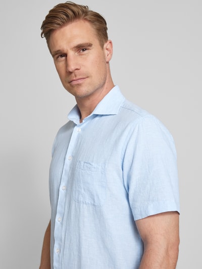 Bruun & Stengade Casual modern fit linnen overhemd met borstzak, model 'LOTT' Lichtblauw - 3