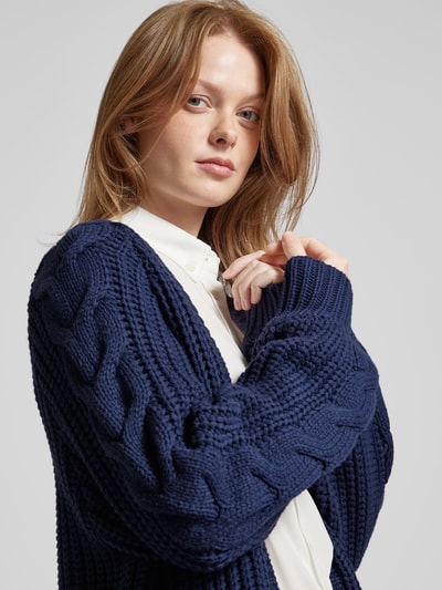 YAS Gebreid cardigan met kabelpatroon, model 'SANNE' Marineblauw - 3