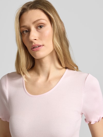 MOS MOSH T-shirt z prążkowaną strukturą model 'Elaine' Jasnoróżowy melanż 3