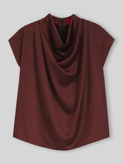 HUGO Regular Fit Kurzarmbluse mit Wasserfallkragen Modell 'Casmena-1' Mittelbraun 2