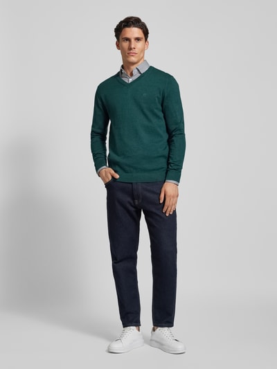 Tom Tailor Gebreide pullover met labelstitching, model 'BASIC'  Donkergroen - 1