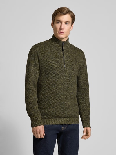 camel active Slim fit schipperstrui met ritssluiting, model 'Mouline' Olijfgroen - 4