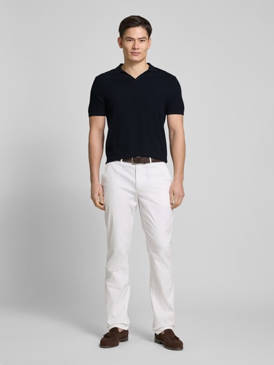 Profuomo Poloshirt mit V-Ausschnitt und Seiden-Anteil Marine 1